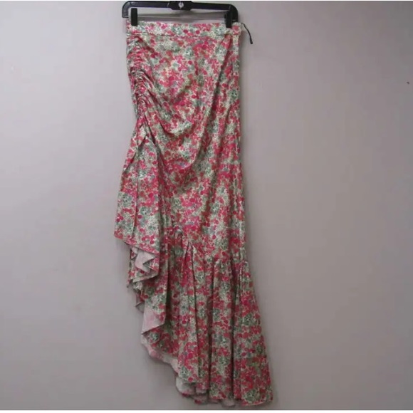 NWT Hellessy Meadon Floral maxi Skirt asymmetrical high low slit ruched - Picture 7 of 15